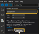 Put "ThingsBoard" into the search box and press "INSTALL" button for the found library.