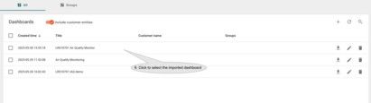 After importing the dashboard, it will go back to the dashboards list, click to select and open the imported dashboard.