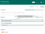 A dialog will pop up for entering the widget properties. Click <b>Device</b> under <b>Datasource</b> to select the device to be monitored. Then click <b>Apply</b>.