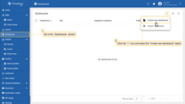 Log in to your ThingsBoard Edge instance and navigate to the “Dashboards” section, then, , click the “+” icon and select the “Create new dashboard” option.