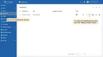 Log in to the <b>ThingsBord Edge</b> and go to the <b>Dashboards</b> section. To make the dashboard private, click the <b>"Make private"</b> button.
