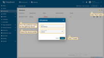 Click the "plus" icon in the upper right corner to add a new gateway. Input the gateway name (e.g., "My Gateway"), and select the default device profile. Click "Create".