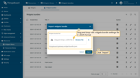 You will be prompted to upload the downloaded gateway widgets bundle JSON file in the pop-up. Drag and drop a file from your computer, then click "Import" to add a widget bundle to the library.