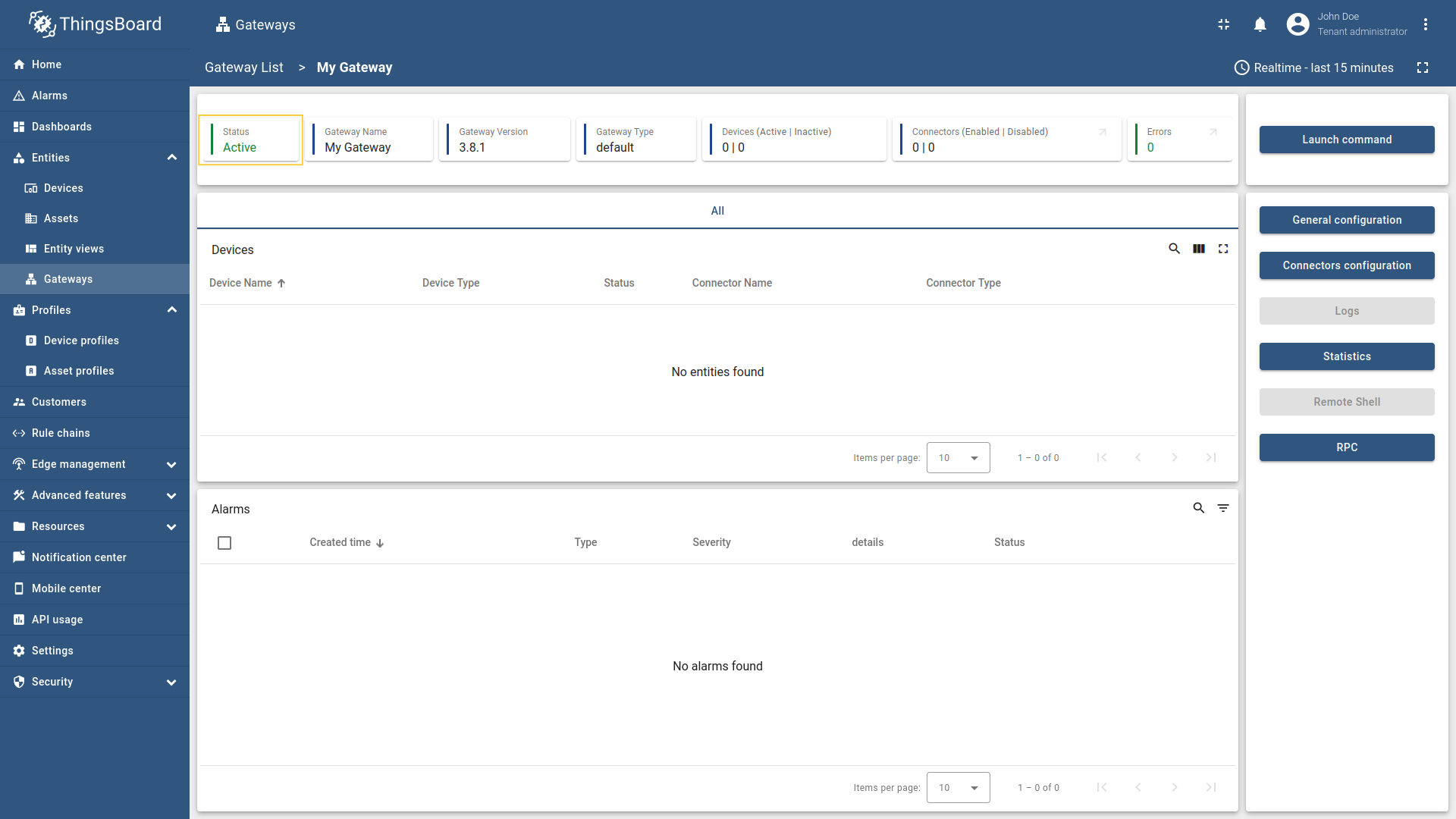 If everything is done correctly, you will see the gateway status set to `Active`.