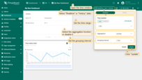 You can also adjust the time interval for displaying data in the widget, change the aggregation function, and specify the grouping interval. To do this, open the Time window and make the necessary adjustments. Update the time window settings by clicking the "Update" button.