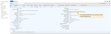 Once the Redis cluster switch to the "Available" state, navigate to "Details" and copy "Primary Endpoint" without ":6379" port sufix. We will refer to it later in this guide using YOUR_REDIS_ENDPOINT_URL_WITHOUT_PORT.