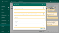 Enter the application package name and select the platform type: Android or iOS. Remember the autogenerated "Application Secret" or input your own. Specify the application status. Optionally, provide the minimum and latest application versions along with their release notes;