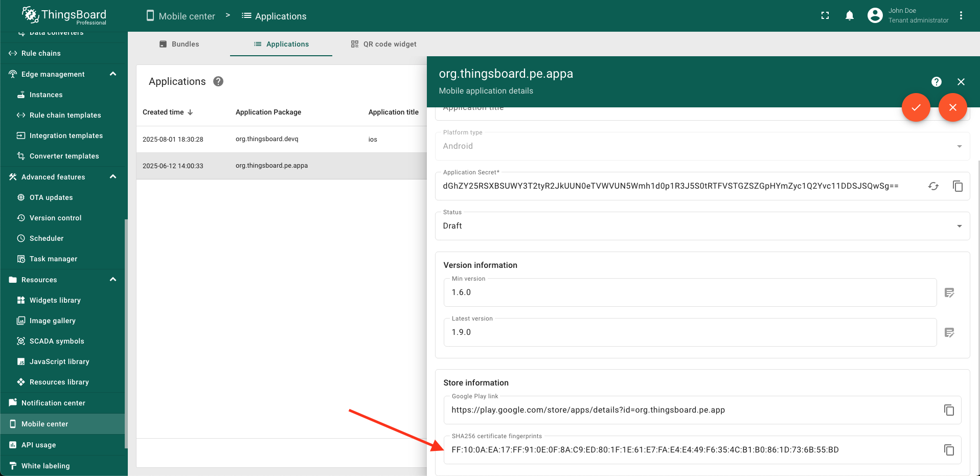 SHA-256 Fingerprint Configuration