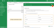 Authentication claims example: "sub" and "mqtt_user" match MQTT client ID and username; "env" is checked against static value "prod".