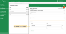 Add a custom HTTP header to JWKS requests. This example shows the Content-Type: application/json header and a placeholder for an additional custom header.