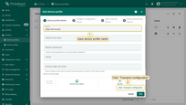 Input device profile name. For example, type "edge thermostat". Click "Transport configuration" to proceed.