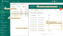 Go back to the Devices page and select the Sparkplug Device 1. On the Shared attributes tab, you will see two new attributes: “Outputs/LEDs/Green” with the value “true” and “Outputs/LEDs/Yellow” with the value “false”. These are metrics that are saved as attributes, and we can modify them and send values to the device.