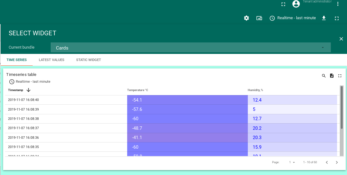 Widget create cards Timeseries screen