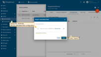 In the opened window, <b>upload the JSON file</b> with the calculated field configuration and click "<b>Import</b>".