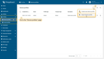 Navigate to the "<b>Device profiles</b>" page. Click the "<b>plus</b>" icon button, and select "<b>Import device profile</b>" from the dropdown menu.