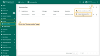 Navigate to the "<b>Device profiles</b>" page. Click the "<b>plus</b>" icon button, and select "<b>Import device profile</b>" from the dropdown menu.