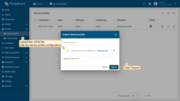 In the opened window, upload the JSON file with the device profile configuration and click "<b>Import</b>".