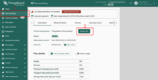 Log in to ThingsBaord Cloud account and select “Plan and Billing” menu option. Press “Update Plan” button