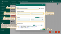 Name it "Power consumption data emulator" Set the number of messages to send to 100 and the sending period to 600. Specify the device "EM-002" (Energy Meter) as originator. Copy the script from the documentation and paste it into the generation function section to simulate power consumption telemetry data. Click "Add."