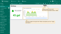 Place this widget to the right of the "Water consumption per hour" widget, resize it, and click the "pencil" icon to enter its settings;