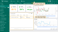 Return to the <b>air_sensor</b> dashboard state. In the Alarms table widget, an alarm should appear displaying the created time, originator of the alarm, its severity and its status.