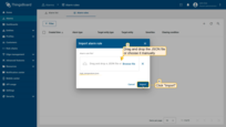 In the import dialog, drag and drop the JSON file or choose it manually. Click <b>Import</b> to upload the configuration.