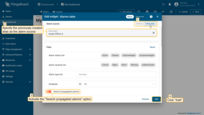 Add the Alarms table widget. Specify the previously created alias as the alarm source. Be sure to activate the "Search propagated alarms" option to search for propagated alarms.