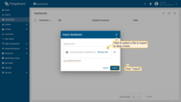 In the import dashboard window, upload the dashboard configuration JSON file and click "Import";