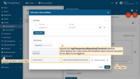 Step 5. Select a value: current device, current customer or current tenant. And specify the attribute from which the value will be taken, how many times the threshold value must be exceeded for an alarm to be triggered. You may optionally check "Inherit from owner". Inheritance allows to take the threshold value from customer if it is not set on the device level. If the attribute value is not set on both device and customer levels, rule will take the value from the tenant attributes;