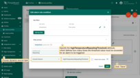 Step 5. Select a value: current device, current customer or current tenant. And specify the attribute from which the value will be taken, how many times the threshold value must be exceeded for an alarm to be triggered. You may optionally check "Inherit from owner". Inheritance allows to take the threshold value from customer if it is not set on the device level. If the attribute value is not set on both device and customer levels, rule will take the value from the tenant attributes;