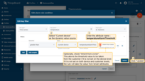 Step 2. Select a dynamic source type and input the temperatureAlarmThreshold, then click "Update". You may optionally check "Inherit from owner". Inheritance allows to take the threshold value from customer if it is not set on the device level. If the attribute value is not set on both device and customer levels, rule will take the value from the tenant attributes.