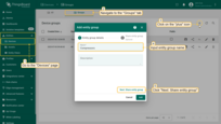 Go to the "Entities" section - "Devices" page, then navigate to the "Groups" tab and click on the "plus" icon in the upper right corner. Enter the name of entity group and then click on the "Next: Share entity group" button;
