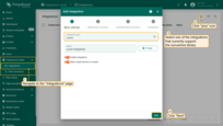 Navigate to the "Integrations" page under the "Integrations center" section. Click the "plus" icon button to start creating a new integration. Select one of the integrations that currently support the converters library. Click "Next" to proceed.