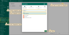 Go to Integrations section and click Add new integration button. Name it Particle Integration, and select type Particle.
