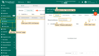 Go to the "<b>Devices</b>" tab on the left side menu bar. Click on "<b>OPC-UA Device</b>", and navigate to the "<b>Attributes</b>" tab. Select "<b>Shared attributes</b>" from dropdown field, and click on "<b>plus</b>" button for create new one;