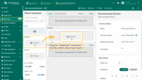 - Go to the "<b>Templates</b>" tab on the "<b>Reporting</b>" page.<br>- Open an existing <b>report template</b> or create a new one.<br>- Drag the <b>Dashboard</b> component into the <b>content area</b> of your report.