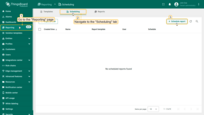 Go to the "<b>Scheduling</b>" page and click the "<b>+ Scheduled report</b>" button in the top-right corner.