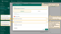 In the scheduling dialog: give your schedule a clear title, e.g., <b>Daily Devices Alarm Report for Customer A</b><br>. – Select the previously created <b>Daily Devices Alarm Report</b> template.<br> – Specify the user account on whose behalf the report will be generated: <b>janesmith@thingsboard.io</b> (Jane Smith — Customer A administrator).