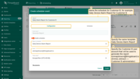 - Give your schedule a descriptive name, for example: <b>Daily Device Alarm Report for Customer B</b>.<br>- Select the same template used for Customer A — <b>Daily Device Alarm Report</b>.<br>- Set the user account to <b>emmajohnson@thingsboard.io</b> (Emma Johnson – Customer B Administrator). The report will be generated on behalf of this user, containing only the data accessible to Customer B.