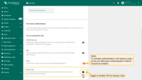 Toggle to enable authentication with backup code;