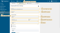 Go to the "Mail server" tab of the "Settings" page. You will be taken directly to the mail server settings. Fill in the "Mail From" field, select an SMTP provider, and proceed to the connection settings: choose the SMTP protocol, specify host and port of the SMTP server, and set the timeout;