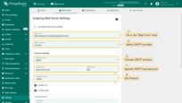 Fill in the "Mail From" field, select an SMTP provider, and proceed to the connection settings: choose the SMTP protocol, specify host and port of the SMTP server, and set the timeout;