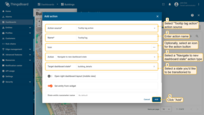 Select "Tooltip tag action" action source. Input a name for the action. Optionally, select an icon. Select a "Navigate to new dashboard state" action type from the "Action" drop-down menu. After choosing an action type, the "Target dashboard state" drop-down menu appears. Select a previously created state you'd like to be transitioned to. When the desired state has been selected, click the "Add" button;