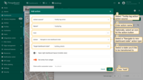 Select "Tooltip tag action" action source. Input a name for the action. Optionally, select an icon. Select a "Navigate to new dashboard state" action type from the "Action" drop-down menu. After choosing an action type, the "Target dashboard state" drop-down menu appears. Select a previously created state you'd like to be transitioned to. When the desired state has been selected, click the "Add" button;