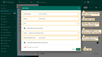 As an example for this manual, select "Action cell button" action source. Input a name for the action and select an icon that will represent a button. With this icon, action will be performed. Select a "Navigate to new dashboard state" action type from the "Action" drop-down menu. After choosing an action type, the "Target dashboard state" drop-down menu appears. Select a previously created state you'd like to be transitioned to. When the desired state has been selected, click the "Add" button;