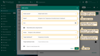 As an example for this manual, select "Widget header button" action source. Input a name for the action and select an icon that will represent a button. With this icon, action will be performed. Select a "Navigate to other dashboard" action type from the "Action" drop-down menu. After choosing an action type, the "Target dashboard state" drop-down menu appears. Select a dashboard you'd like to be transitioned to. Note that you can also navigate to an existing state of the selected dashboard. When the desired dashboard has been selected, click the "Add" button;