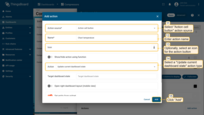 Select the "Action cell button" action source. Input a name for the action and select an icon that will represent a button. With this icon, action will be performed. Select an "Update current dashboard state" action type from the "Action" drop-down menu. Then, click the "Add" button;