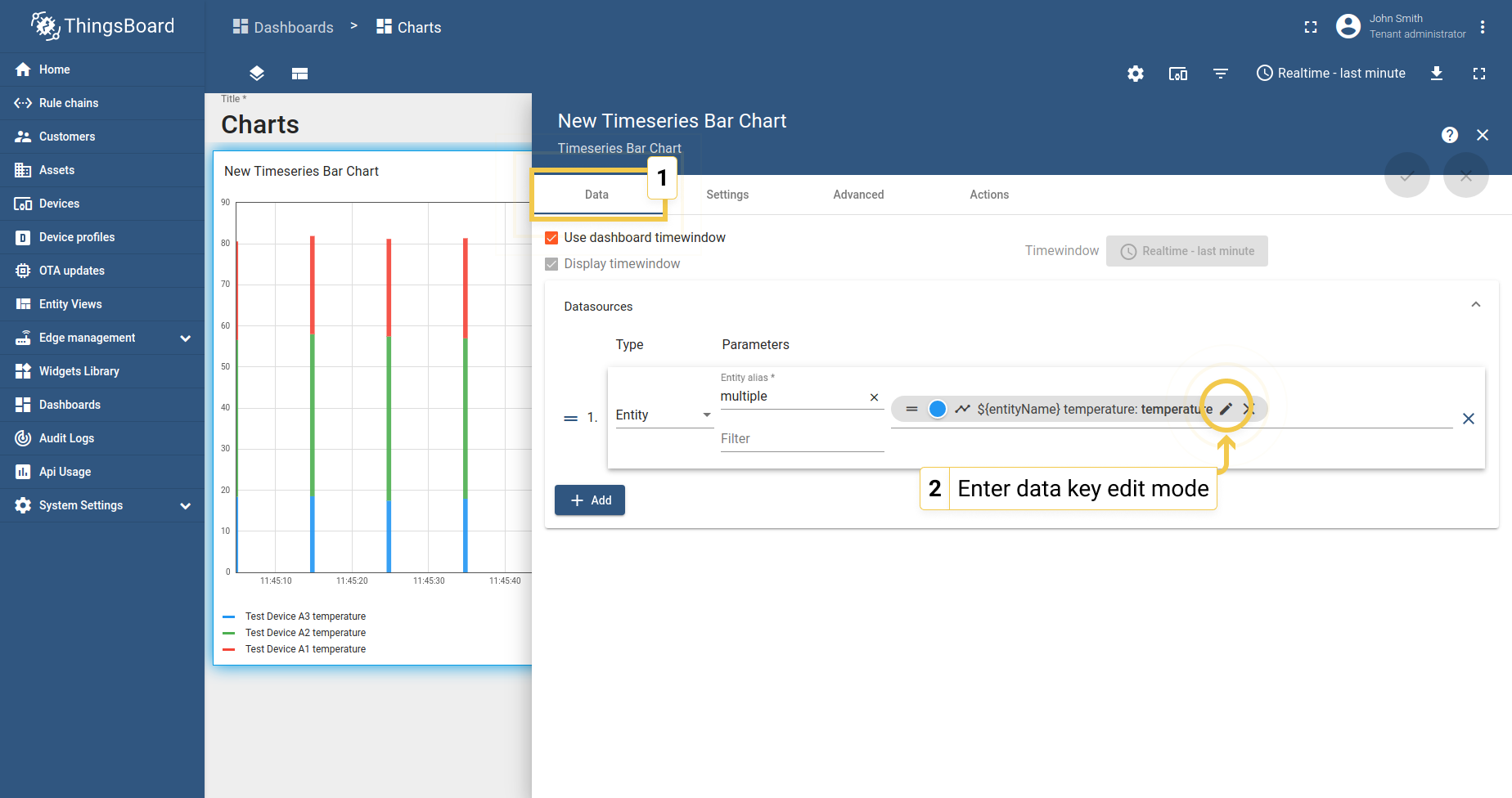 Go to Data tab and click the pencil icon on the data key to enter Data key configuration.