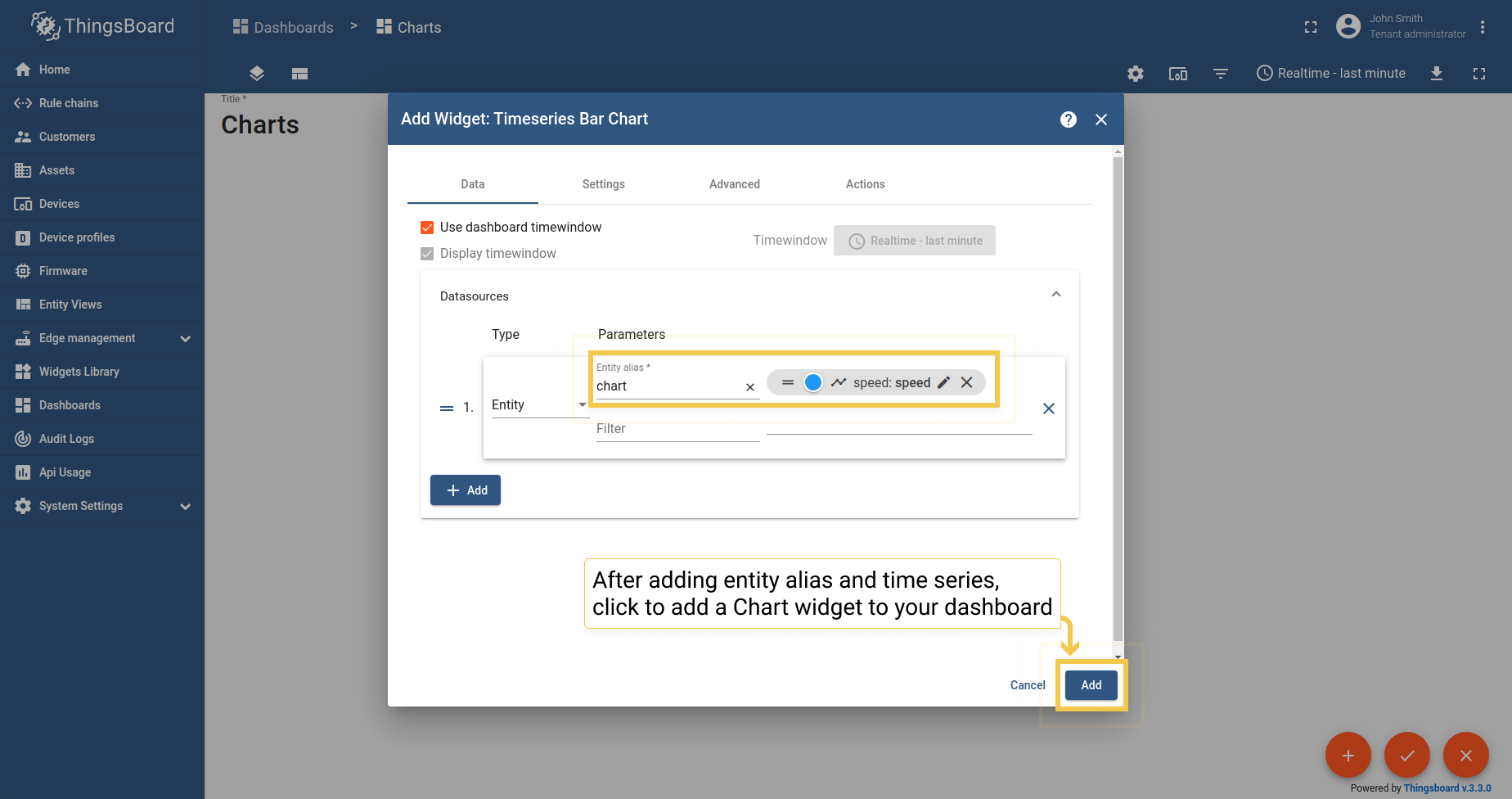 Add Entity alias and Entity time series, then click "Add".