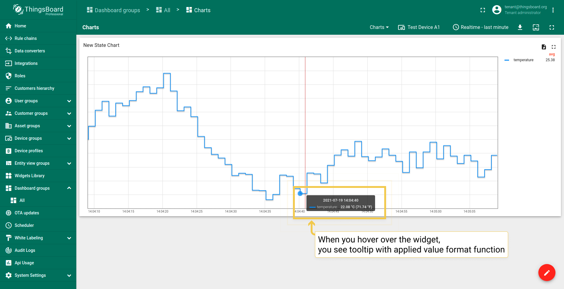 Hover with your mouse over the widget to see tooltip with applied value format function.